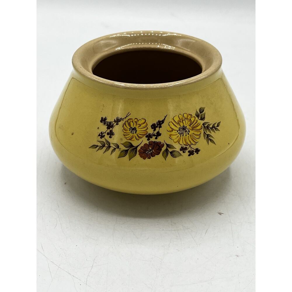 Vintage Ceramic Candle Holder Yellow Floral Decal 1970s Country Kitchen 4"